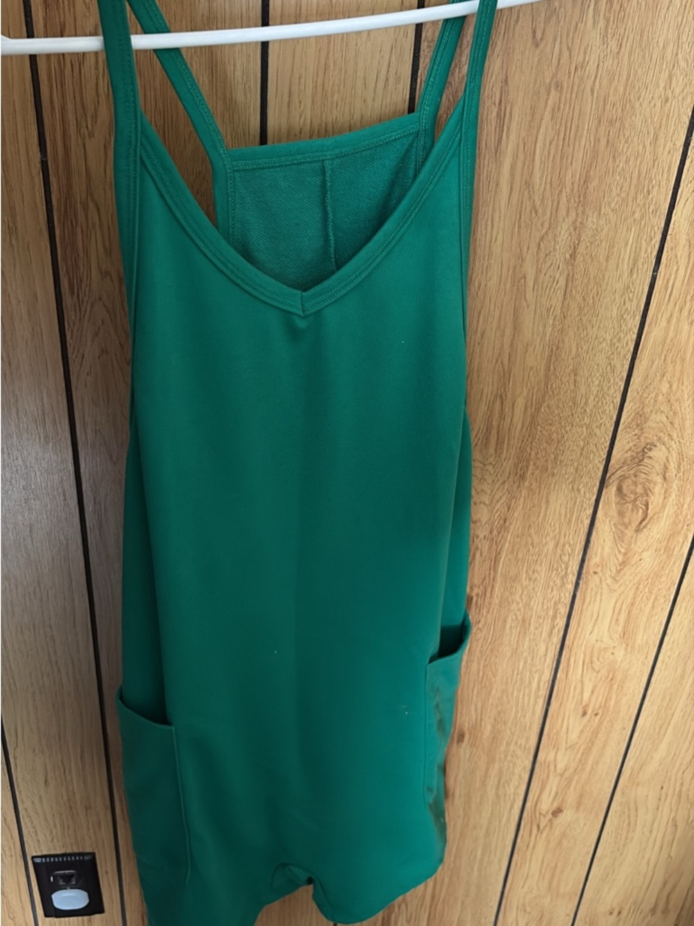 Deep Green Sleeveless V-Neck Romper with Side Pockets
